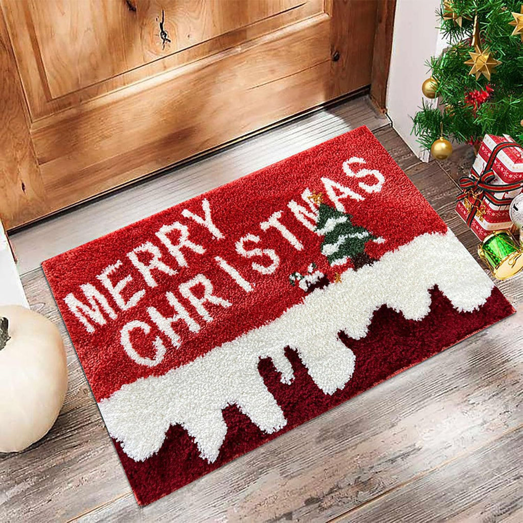 Christmas Faux Wool Rug Cute Cartoon Bathroom Thick Absorbent Floor Mat Entryway Stain-Resistant Easy-to-Clean Rug