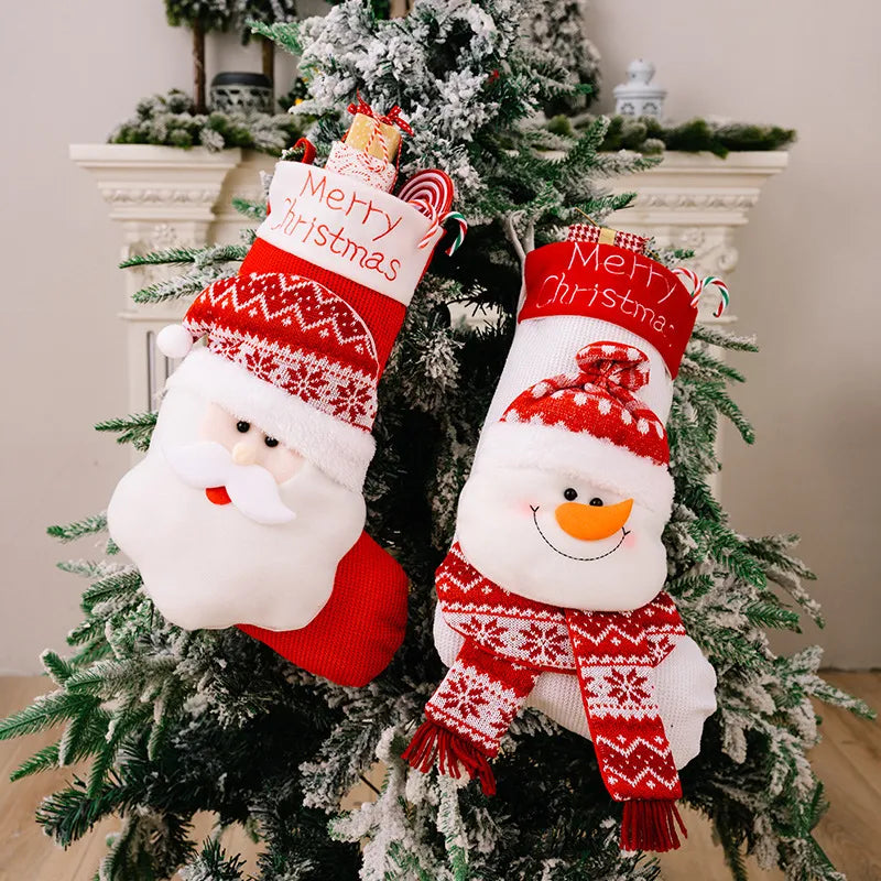 Christmas Decorative Socks 3D Elderly Elk Knitted Socks Children's Gift Bag Red Christmas Socks