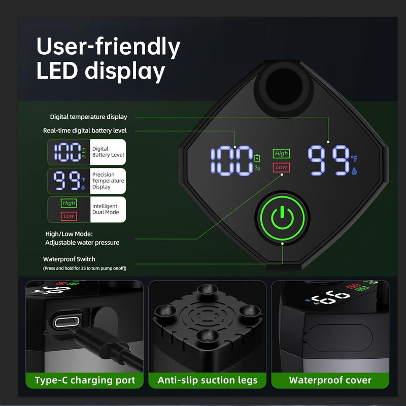 Copy of Camping & Hiking Portable Shower - 6000mAh Rechargeable, Full-Screen Digital Display