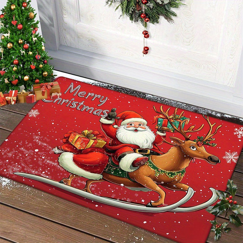 Christmas Faux Wool Rug Cute Cartoon Bathroom Thick Absorbent Floor Mat Entryway Stain-Resistant Easy-to-Clean Rug