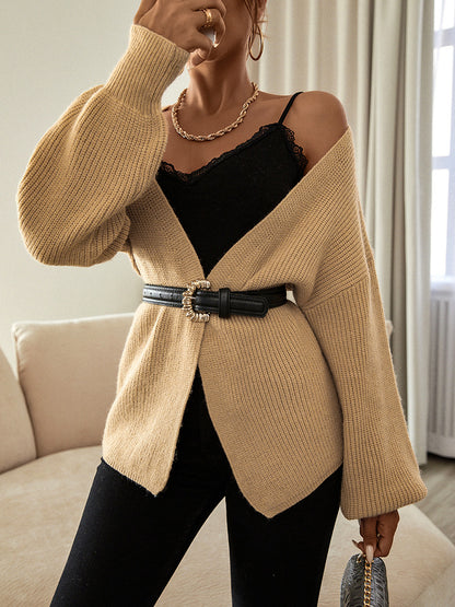 Autumn And Winter New Women Knitted Cardigan Sweater Solid Color V-Neck Casual Top