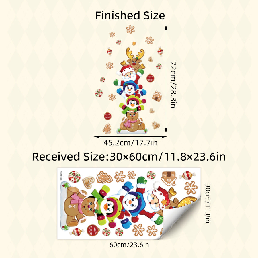 Cartoon Gingerbread Man Santa Reindeer Snowman Stackable Self-Adhesive Wall Stickers Home Decoration Decals