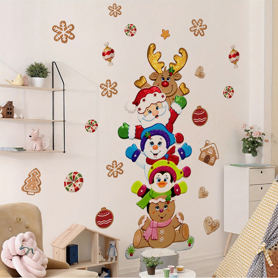 Cartoon Gingerbread Man Santa Reindeer Snowman Stackable Self-Adhesive Wall Stickers Home Decoration Decals