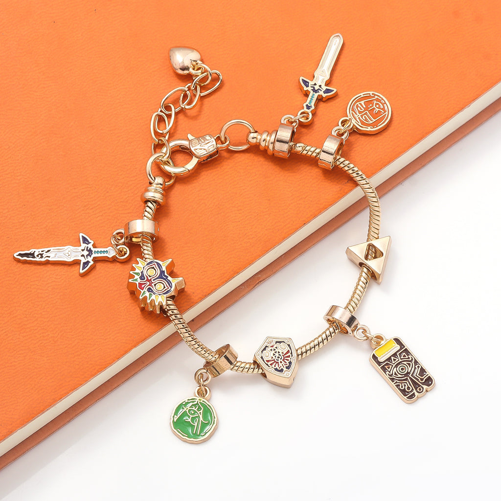 Legend of Zelda Breath of the Wild Bracelet Shika Stone Glasses Link Shield Master Sword Cartoon DIY Bracelet