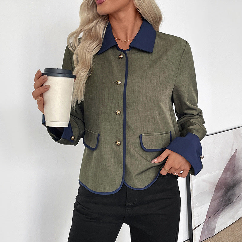 Single breasted cardigan lapel contrasting color jacket for women