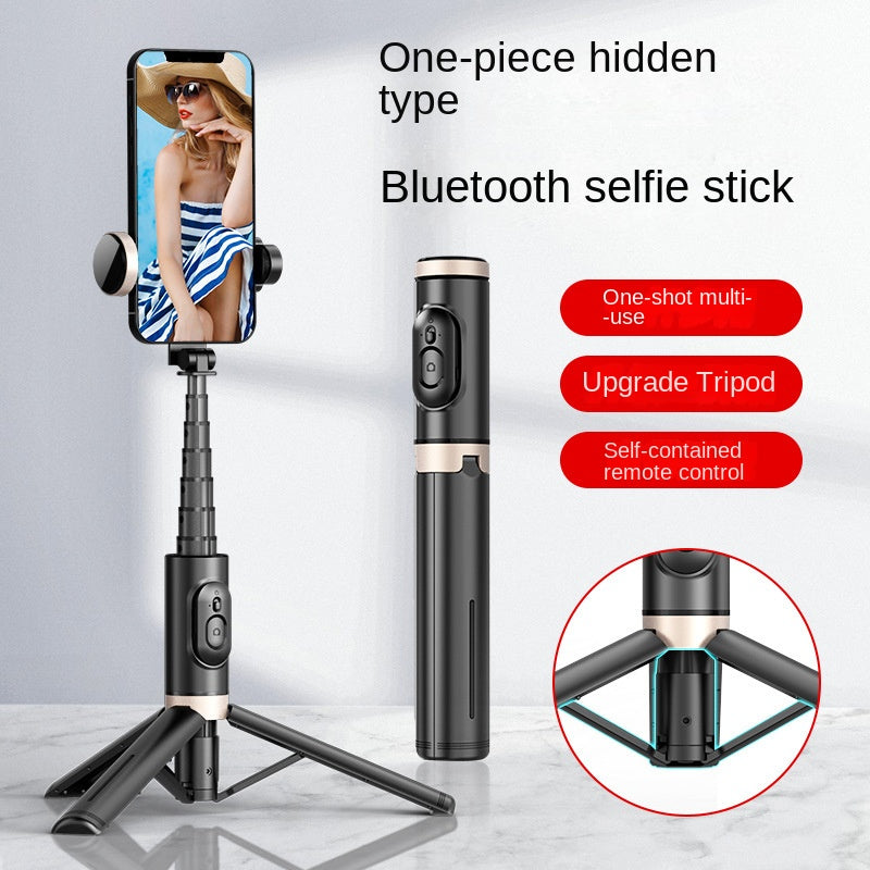 Mobile Phone Bluetooth Selfie Stick with Rotating Fill Light and Hidden Tripod Live Streaming Stand