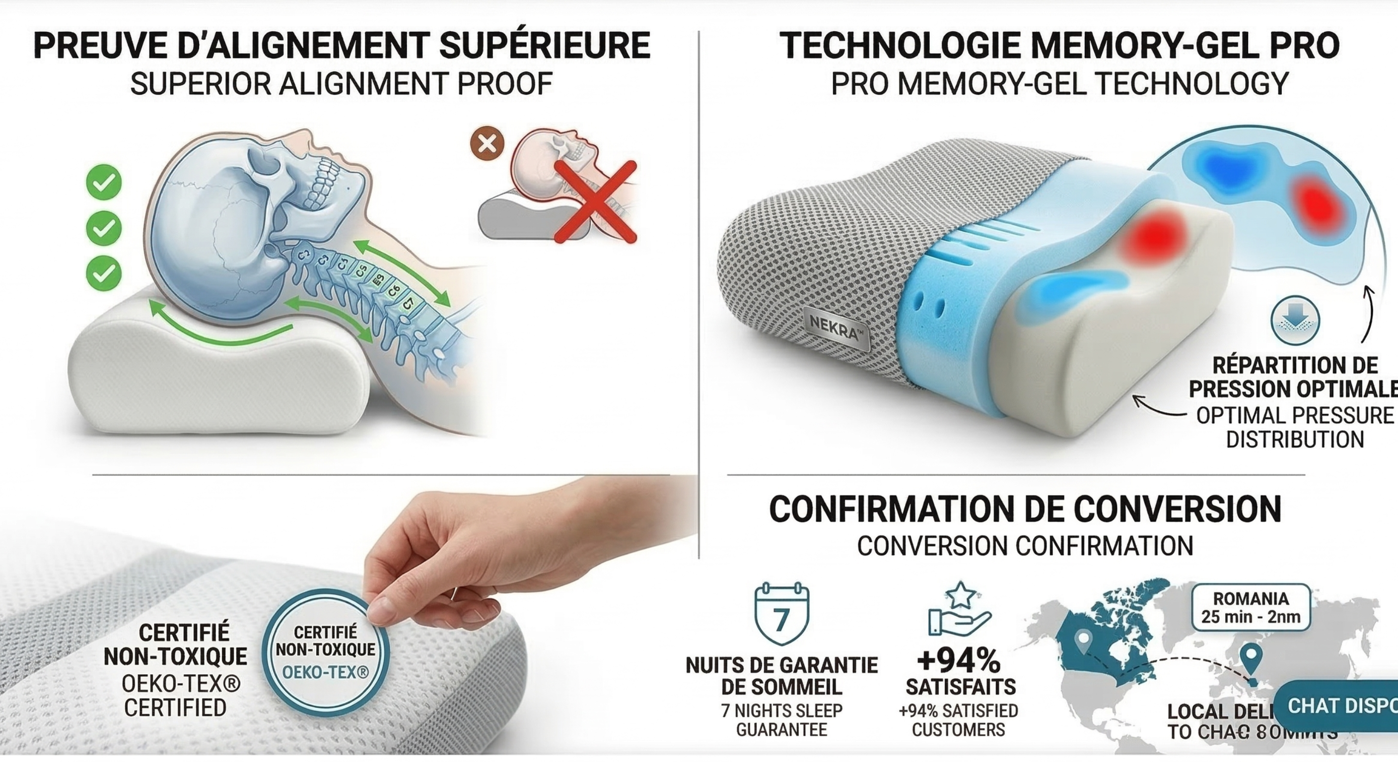 problem de alignement du cou et la solution mettant en presence tout les caractéristique pour un sommeil passible