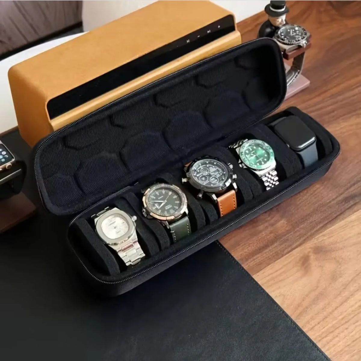 1pc 5-Slot Watch Case | Hard Shell Travel Organizer with Pillow Insert