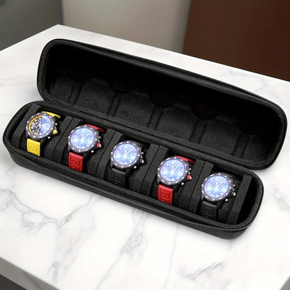 1pc 5-Slot Watch Case | Hard Shell Travel Organizer with Pillow Insert