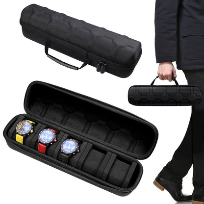 1pc 5-Slot Watch Case | Hard Shell Travel Organizer with Pillow Insert