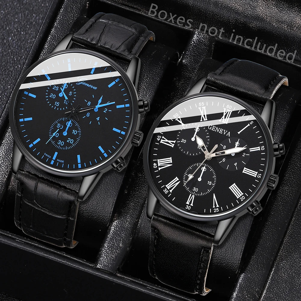 2PCS Set Couple Fashion Casual Leather Watches Ladies Simple Dial Quartz Wristwatches Dress Clock Montre Femme