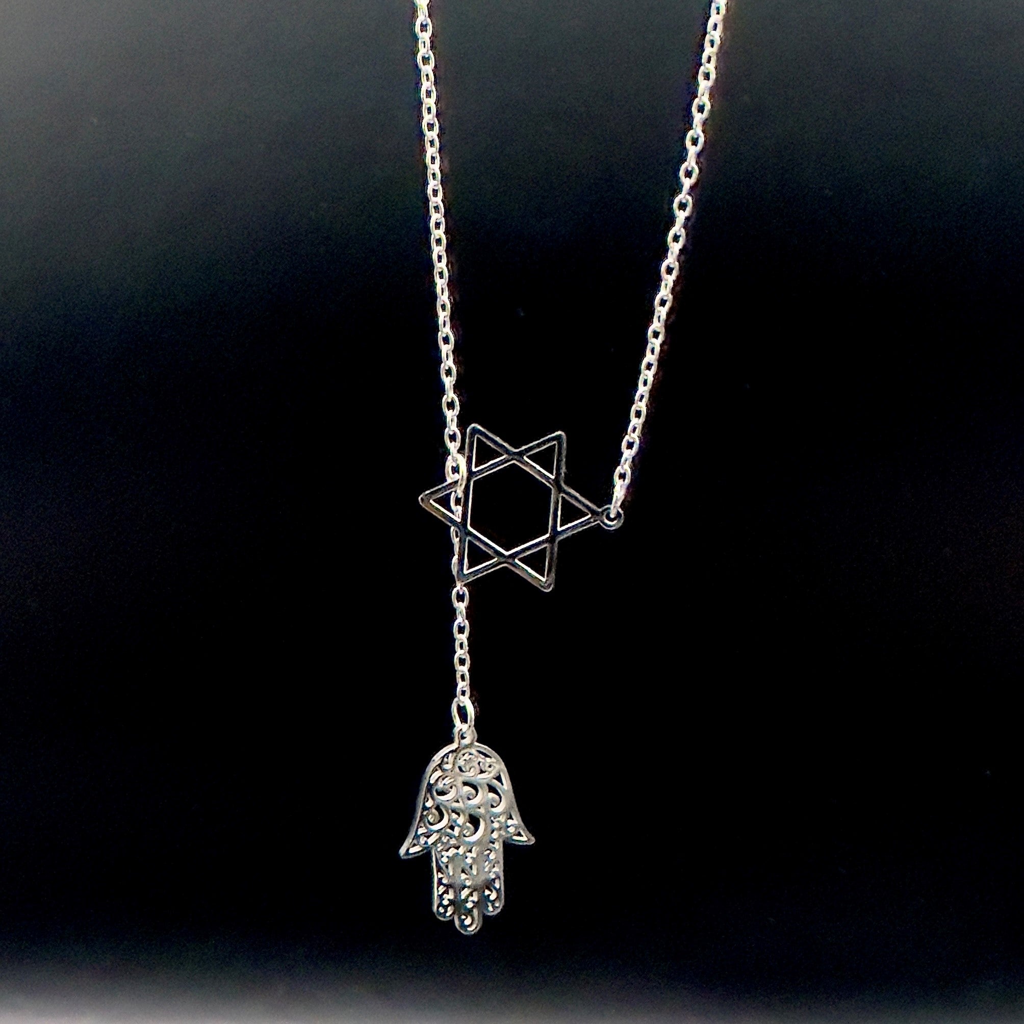 Star of David and Hamsa Drop Necklace