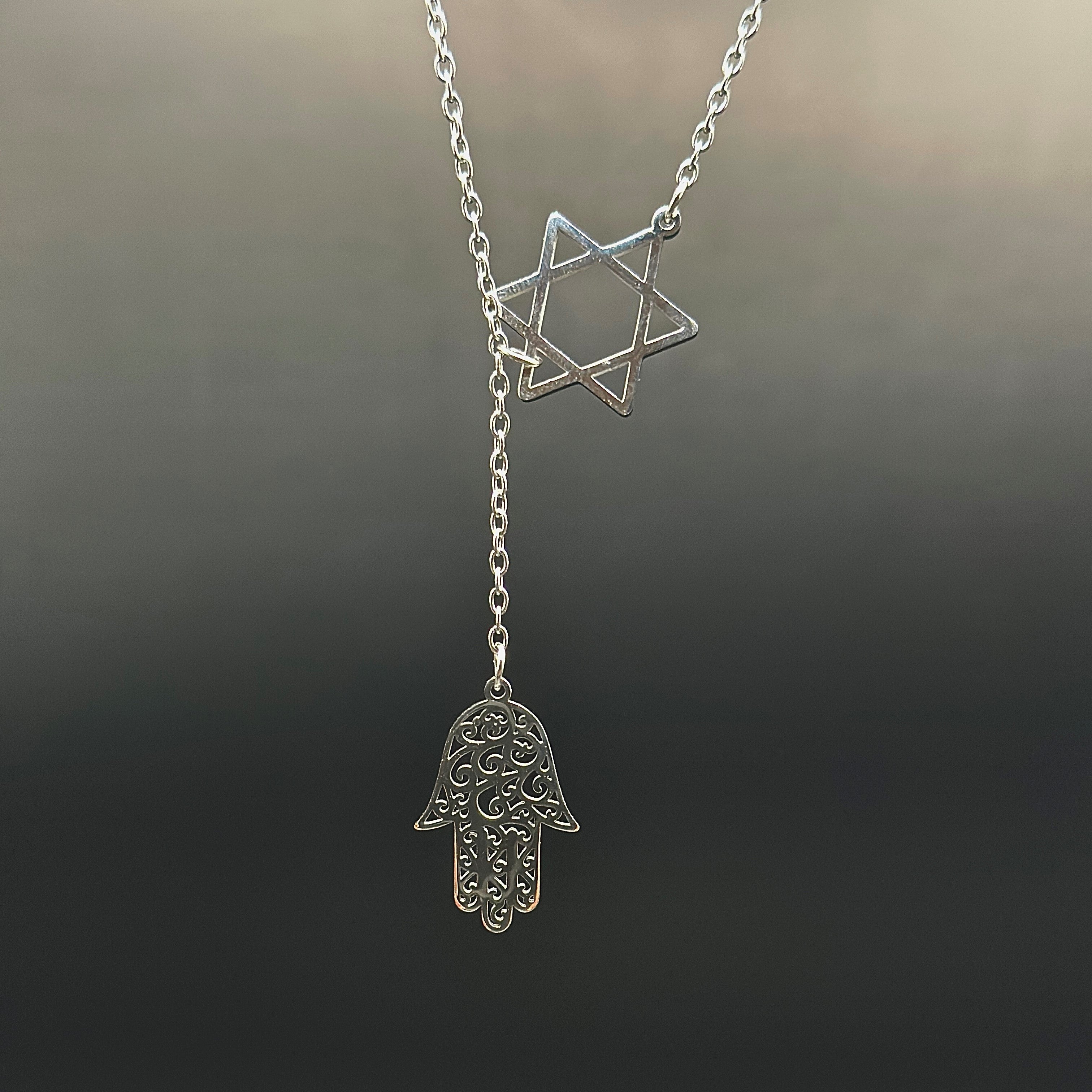 Star of David and Hamsa Drop Necklace