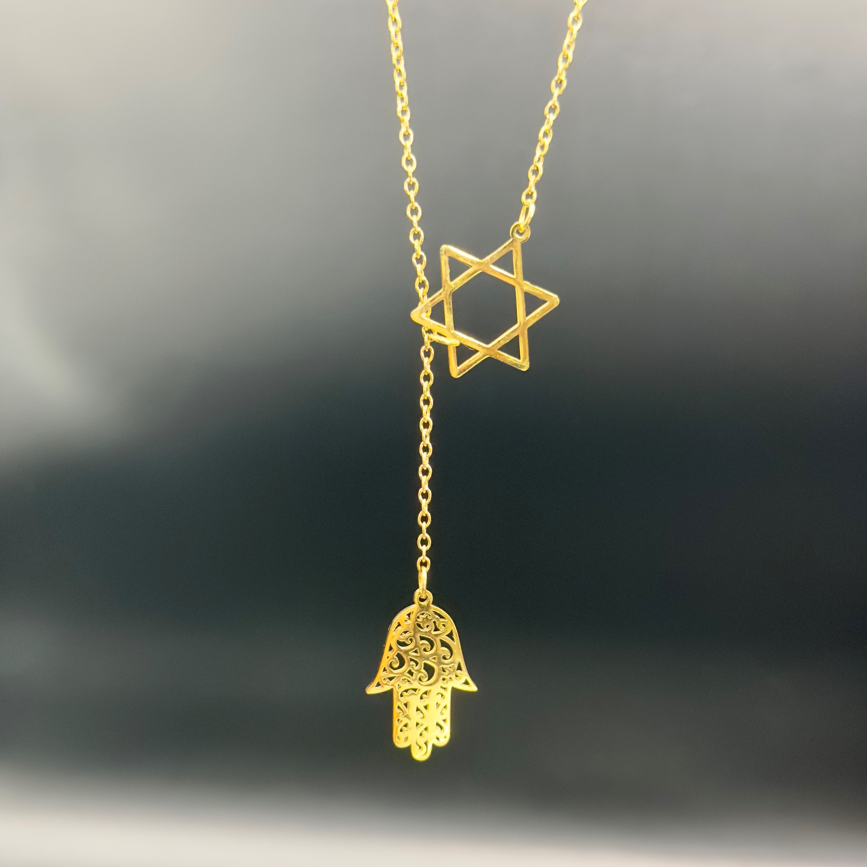 Star of David and Hamsa Drop Necklace