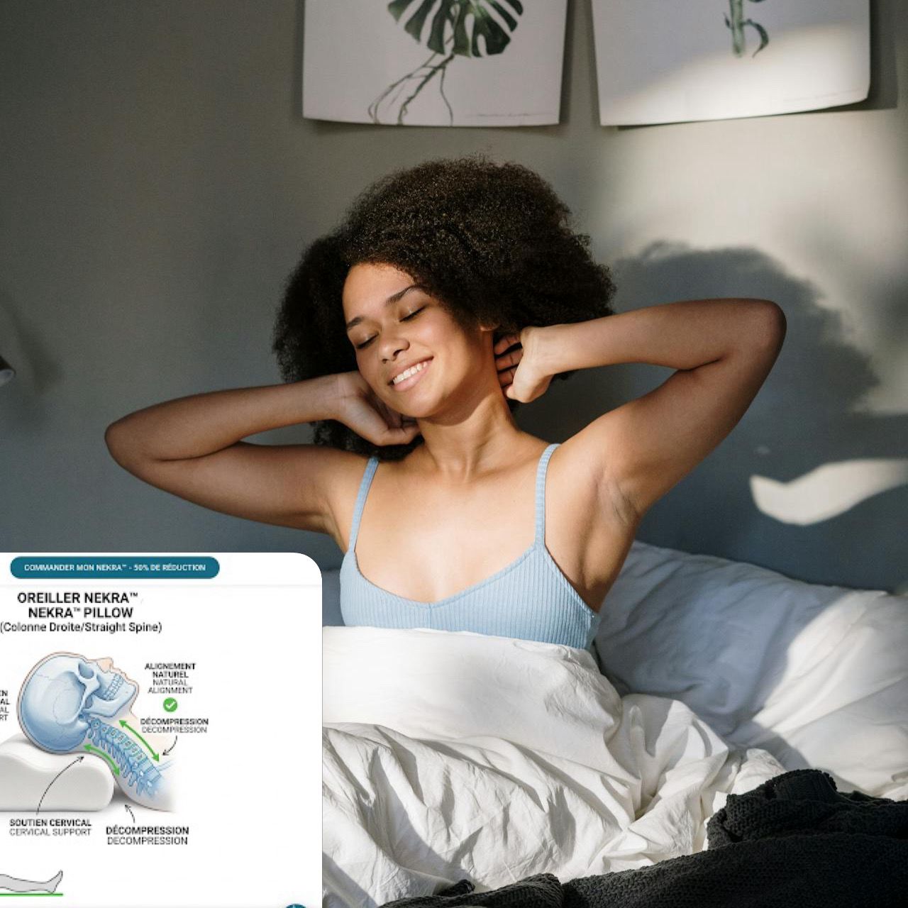 femme souriant après une très bonne nuit de sommeil