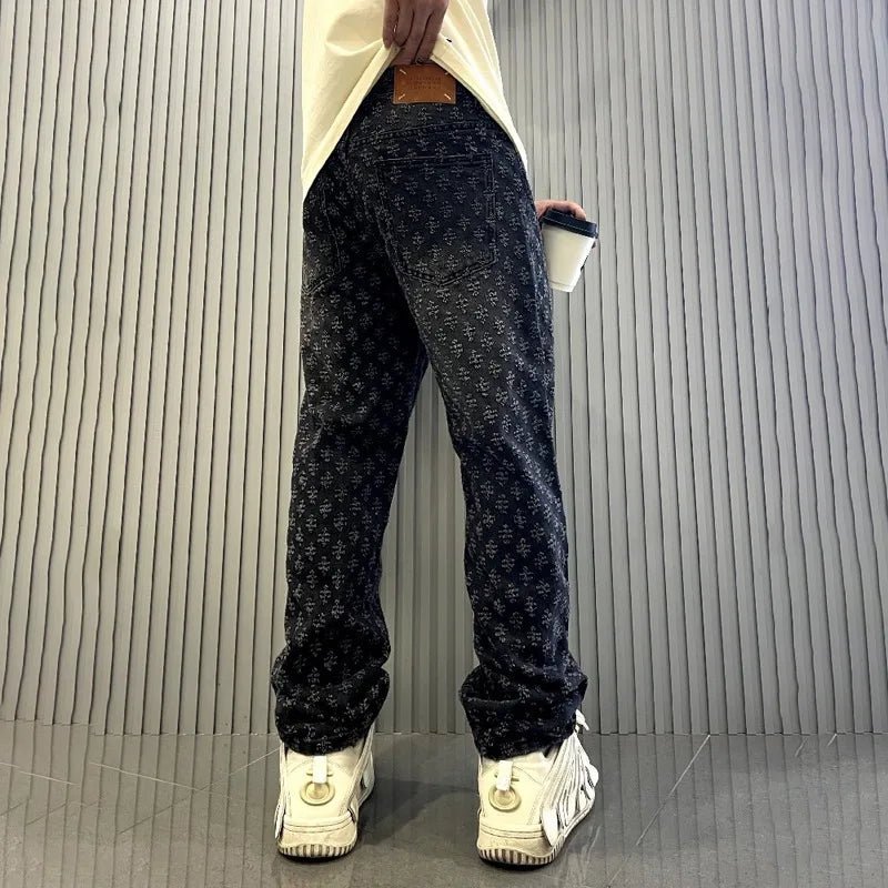 American Ins Street Clothing Retro Embroidered Printed Trousers Fashion Brand Jacquard Design Men's Y2K Wide Legs Hip Hop Jeans - 𝐃𝐔𝐕𝐋𝐀𝐒𝐇𝐎𝐏