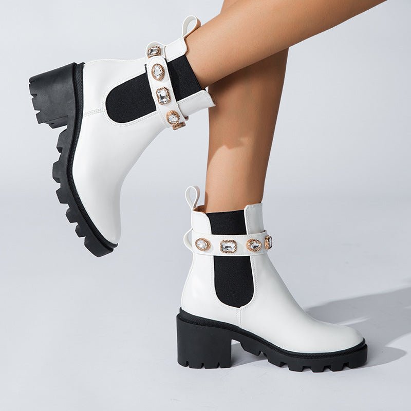 Autumn New Fashion Rhinestone Round Head Martin Boots Female Mid - Thigh Elastic Thin Boots - 𝐝𝐮𝐯𝐥𝐚𝐬𝐡𝐨𝐩.𝐜𝐨𝐦