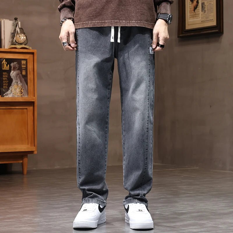 Autumn Winter Retro Jeans Men Drawstring Elastic Waist Cotton Cargo Denim Pants Work Korean Fashion Thick Trousers Male M - 4XL - 𝐃𝐔𝐕𝐋𝐀𝐒𝐇𝐎𝐏