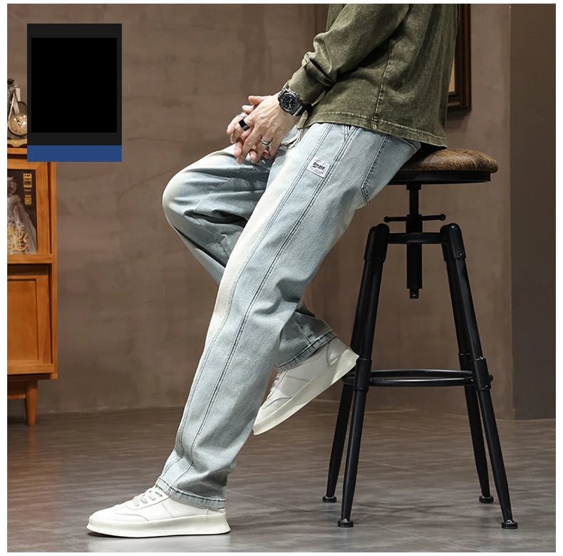 Autumn Winter Retro Jeans Men Drawstring Elastic Waist Cotton Cargo Denim Pants Work Korean Fashion Thick Trousers Male M - 4XL - 𝐃𝐔𝐕𝐋𝐀𝐒𝐇𝐎𝐏
