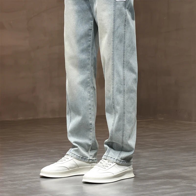 Autumn Winter Retro Jeans Men Drawstring Elastic Waist Cotton Cargo Denim Pants Work Korean Fashion Thick Trousers Male M - 4XL - 𝐝𝐮𝐯𝐥𝐚𝐬𝐡𝐨𝐩.𝐜𝐨𝐦