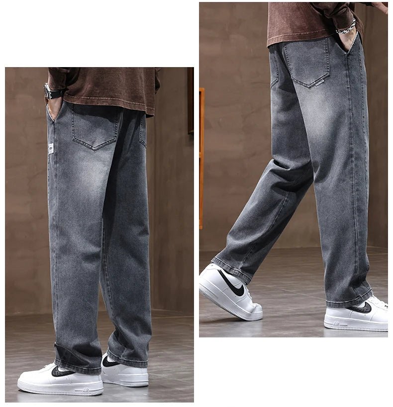 Autumn Winter Retro Jeans Men Drawstring Elastic Waist Cotton Cargo Denim Pants Work Korean Fashion Thick Trousers Male M - 4XL - 𝐃𝐔𝐕𝐋𝐀𝐒𝐇𝐎𝐏