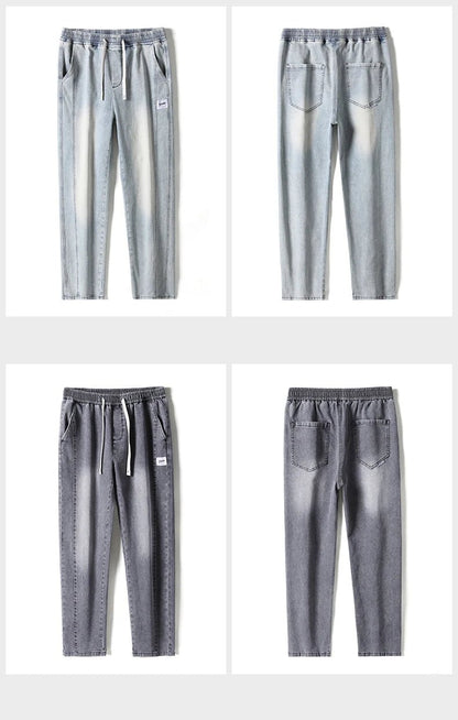 Autumn Winter Retro Jeans Men Drawstring Elastic Waist Cotton Cargo Denim Pants Work Korean Fashion Thick Trousers Male M - 4XL - 𝐝𝐮𝐯𝐥𝐚𝐬𝐡𝐨𝐩.𝐜𝐨𝐦