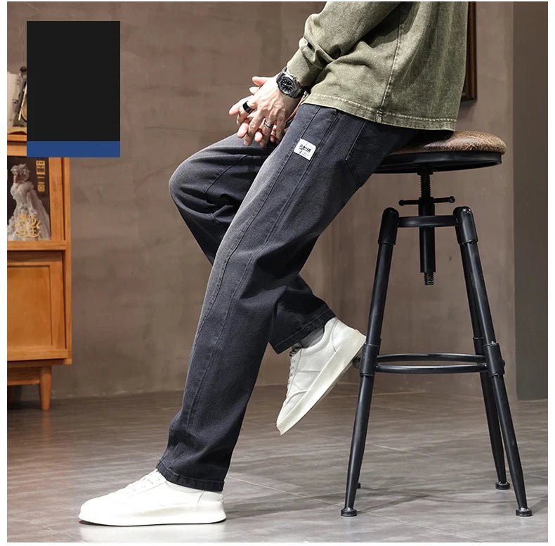 Autumn Winter Retro Jeans Men Drawstring Elastic Waist Cotton Cargo Denim Pants Work Korean Fashion Thick Trousers Male M - 4XL - 𝐃𝐔𝐕𝐋𝐀𝐒𝐇𝐎𝐏