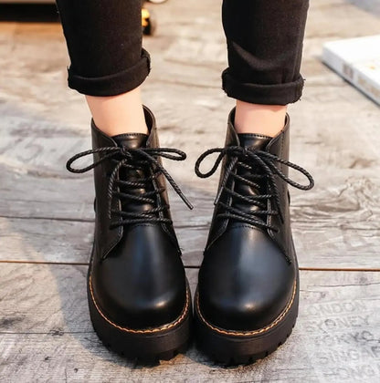 Autumn Winter Women Ankle Boots Platform Lace Up Casual Shoes Woman Retro Oxfords Female Waterproof Goth Thick Boots Footwe - 𝐃𝐔𝐕𝐋𝐀𝐒𝐇𝐎𝐏