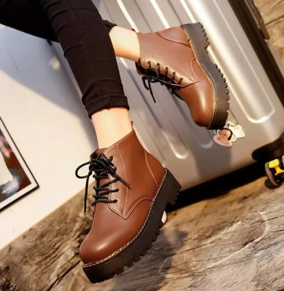 Autumn Winter Women Ankle Boots Platform Lace Up Casual Shoes Woman Retro Oxfords Female Waterproof Goth Thick Boots Footwe - 𝐃𝐔𝐕𝐋𝐀𝐒𝐇𝐎𝐏