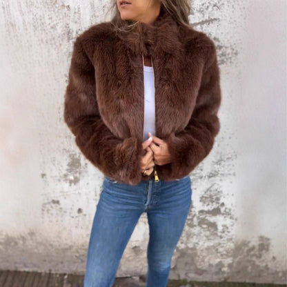Autumn/Winter Women's Imitation Fur High Collar Zipper Casual Top Coat - 𝐃𝐔𝐕𝐋𝐀𝐒𝐇𝐎𝐏