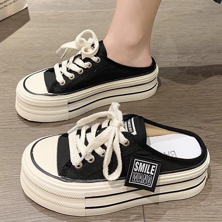 Baotou half slippers for women wearing thick soled height increasing lazy casual versatile canvas white shoes - 𝐝𝐮𝐯𝐥𝐚𝐬𝐡𝐨𝐩.𝐜𝐨𝐦