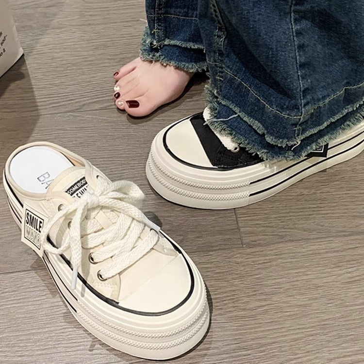 Baotou half slippers for women wearing thick soled height increasing lazy casual versatile canvas white shoes - 𝐝𝐮𝐯𝐥𝐚𝐬𝐡𝐨𝐩.𝐜𝐨𝐦