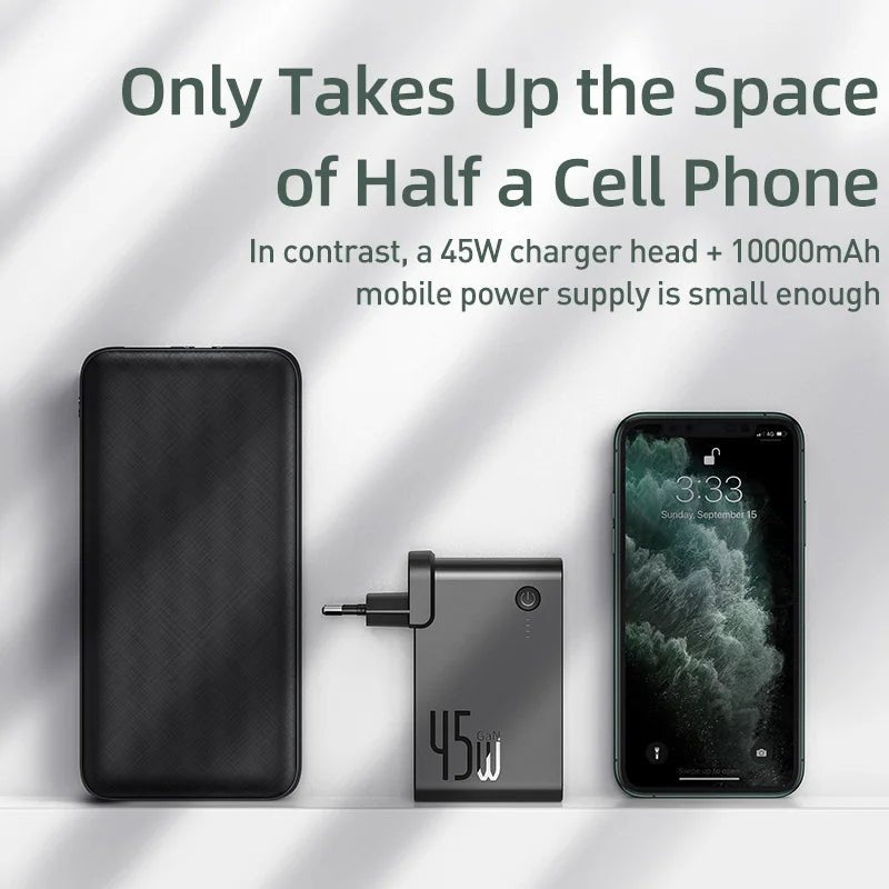 Baseus GaN Power Bank Charger 10000mAh 45W USB C PD Fast Charging 2 in 1 Charger & Battery as One ForiP 11 Pro Laptop ForXiaomi - 𝐃𝐔𝐕𝐋𝐀𝐒𝐇𝐎𝐏