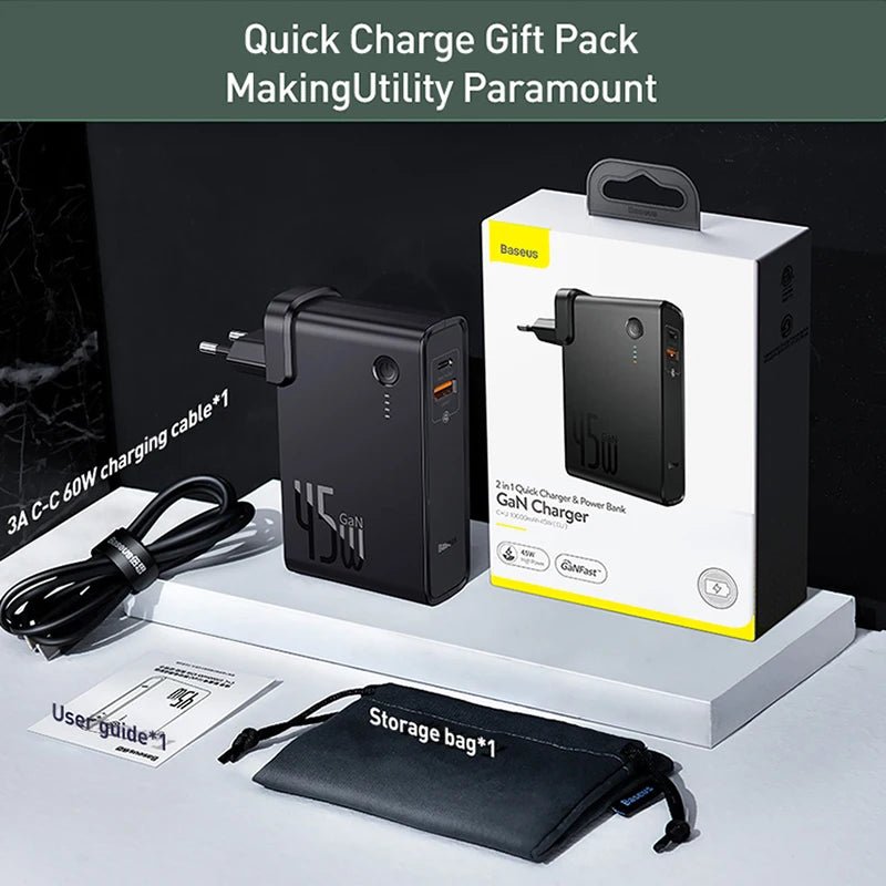 Baseus GaN Power Bank Charger 10000mAh 45W USB C PD Fast Charging 2 in 1 Charger & Battery as One ForiP 11 Pro Laptop ForXiaomi - 𝐃𝐔𝐕𝐋𝐀𝐒𝐇𝐎𝐏