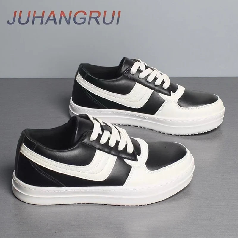 Baskets pour hommes chaussures de planche confortables et respirantes bout rond semelle épaisse talon plat à lacets chaussures en cuir décontractées confortables chaussures de sport - 𝐝𝐮𝐯𝐥𝐚𝐬𝐡𝐨𝐩.𝐜𝐨𝐦