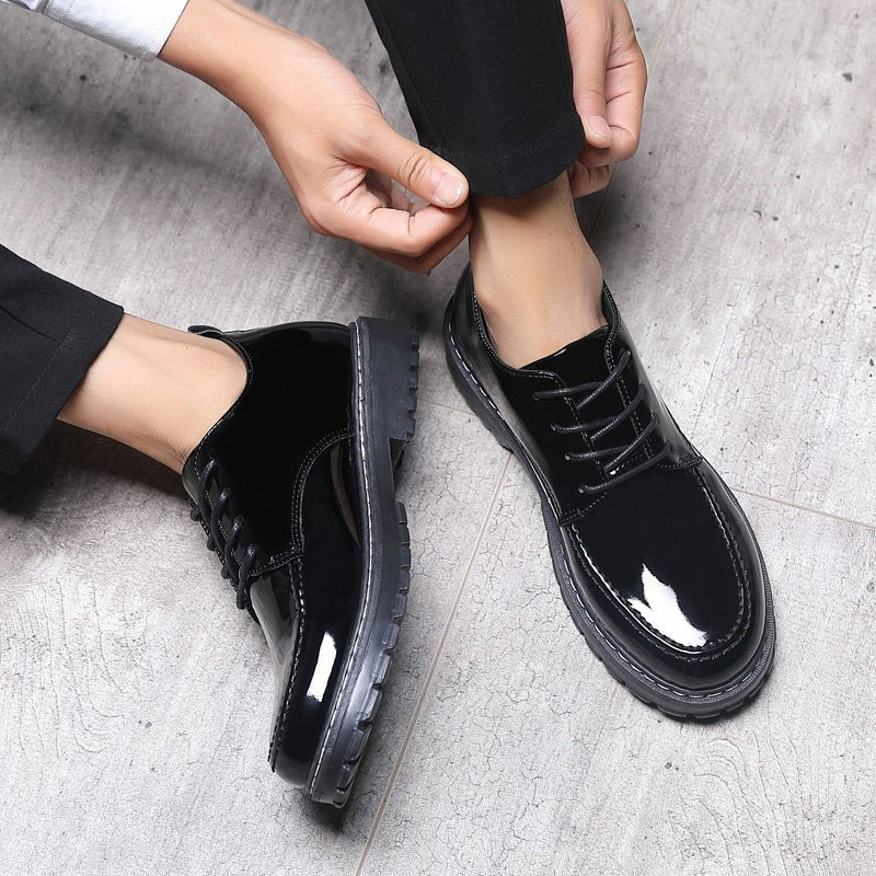 Bright leather casual leather shoes, men's business formal wear, British men's shoes, youth trend, versatile, thick soled, height increasing small leather shoes - 𝐃𝐔𝐕𝐋𝐀𝐒𝐇𝐎𝐏