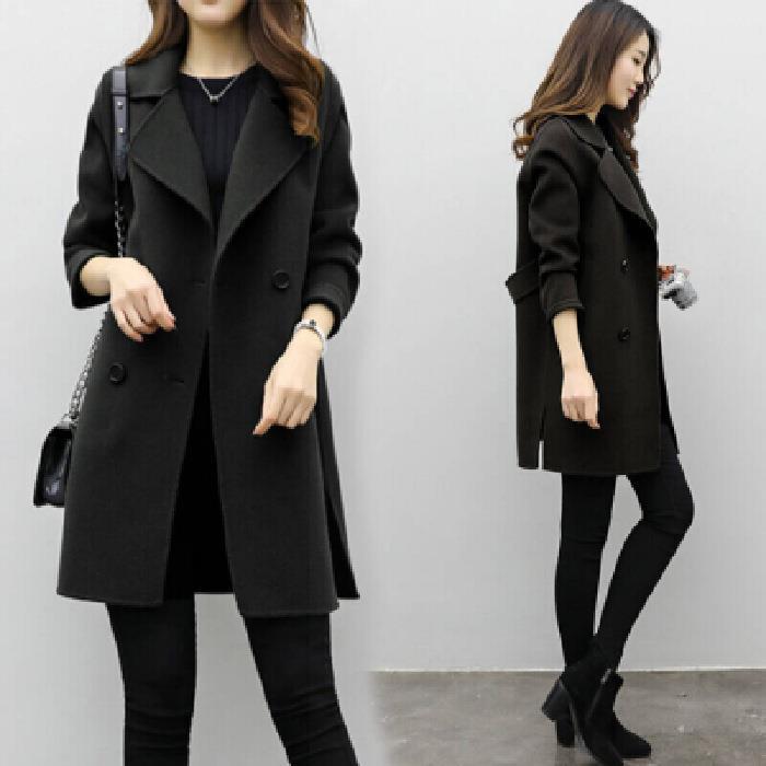 Classic Double - Breasted Wool Coat for Women, Mid - Length Silhouette, Loose Fit, Slimming Design - 𝐃𝐔𝐕𝐋𝐀𝐒𝐇𝐎𝐏
