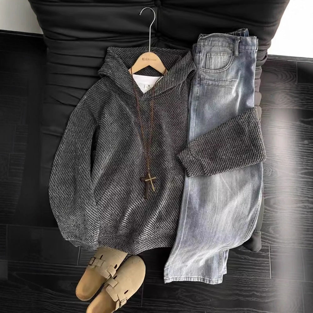 Cleanfit Striped Hooded Sweatshirt Men's Autumn Winter Fashion Brand Heavyweight Couple Pullover Hoodie Jacket - 𝐃𝐔𝐕𝐋𝐀𝐒𝐇𝐎𝐏