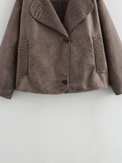 Collared Neck Long Sleeve Plush Jacket - 𝐝𝐮𝐯𝐥𝐚𝐬𝐡𝐨𝐩.𝐜𝐨𝐦