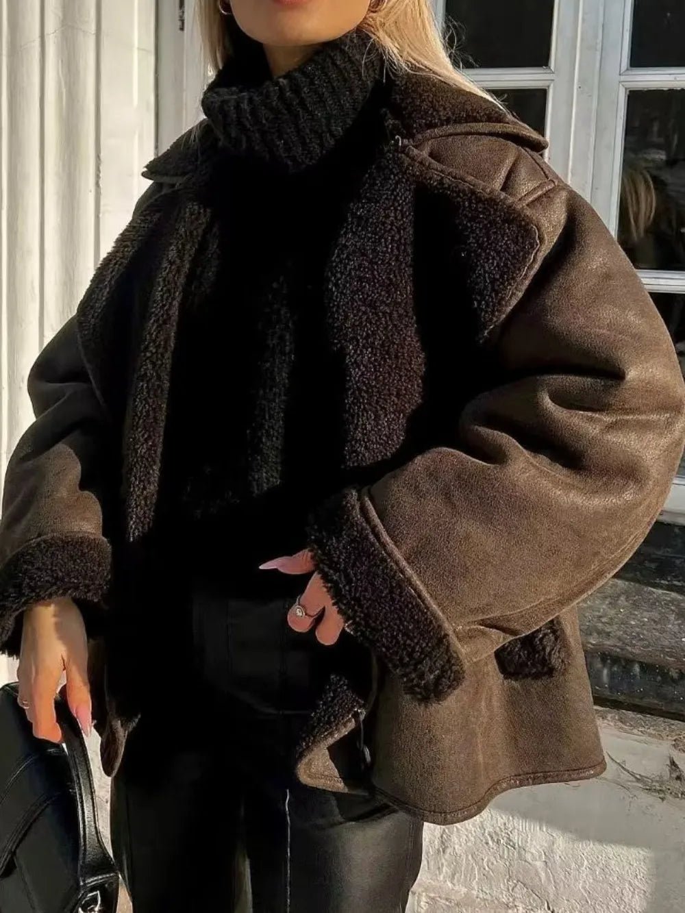 Collared Neck Long Sleeve Plush Jacket - 𝐝𝐮𝐯𝐥𝐚𝐬𝐡𝐨𝐩.𝐜𝐨𝐦