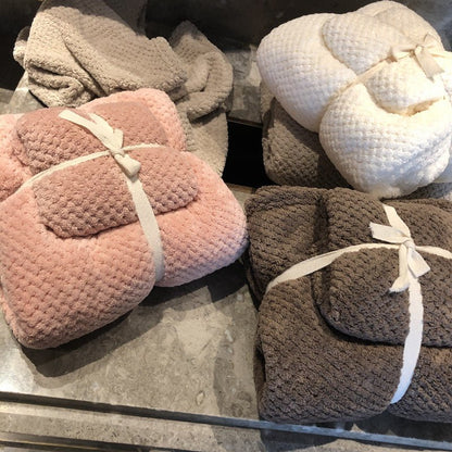 Ensemble de serviettes de bain en corail avec motif ananas, absorbantes et douces, de la marque eprolo.