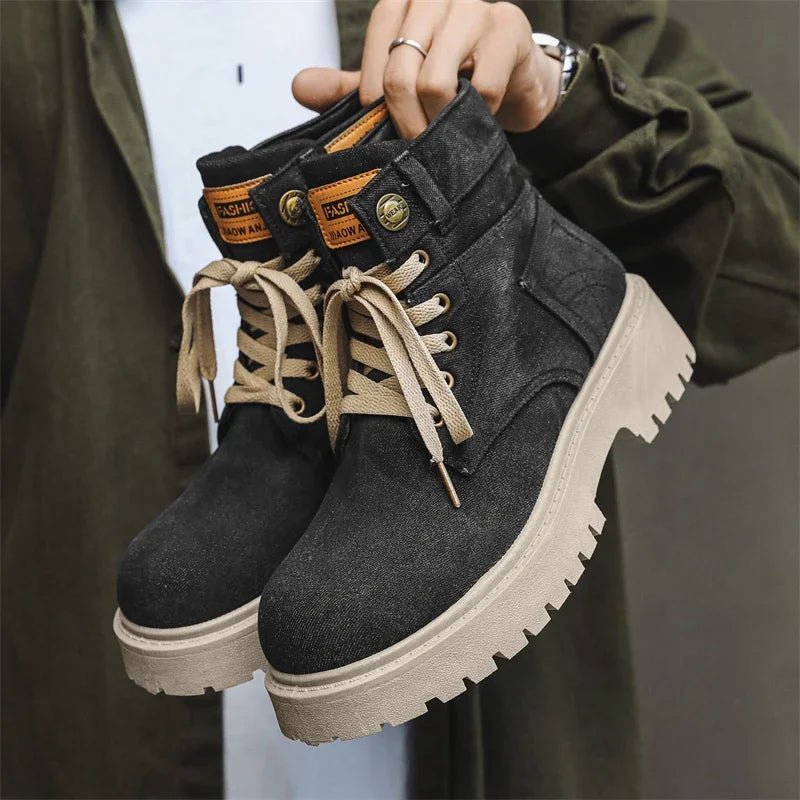Cowboy boots new autumn thick soled Martin boots fashionable retro washed high top big toe shoes for men - 𝐝𝐮𝐯𝐥𝐚𝐬𝐡𝐨𝐩.𝐜𝐨𝐦