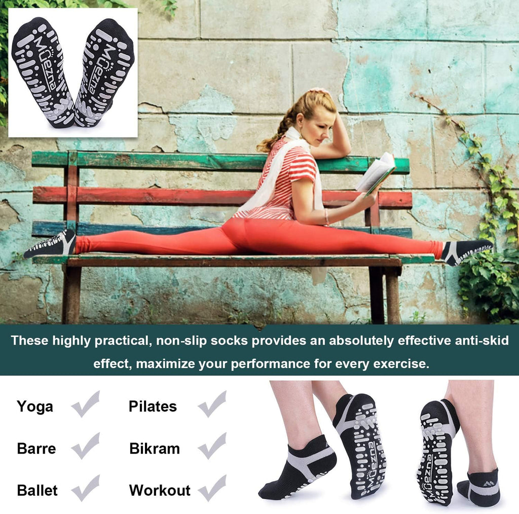 Non Slip Yoga Socks for Women, Anti-Skid Pilates, Barre, Hospital Socks with Grips, Size 5-10
