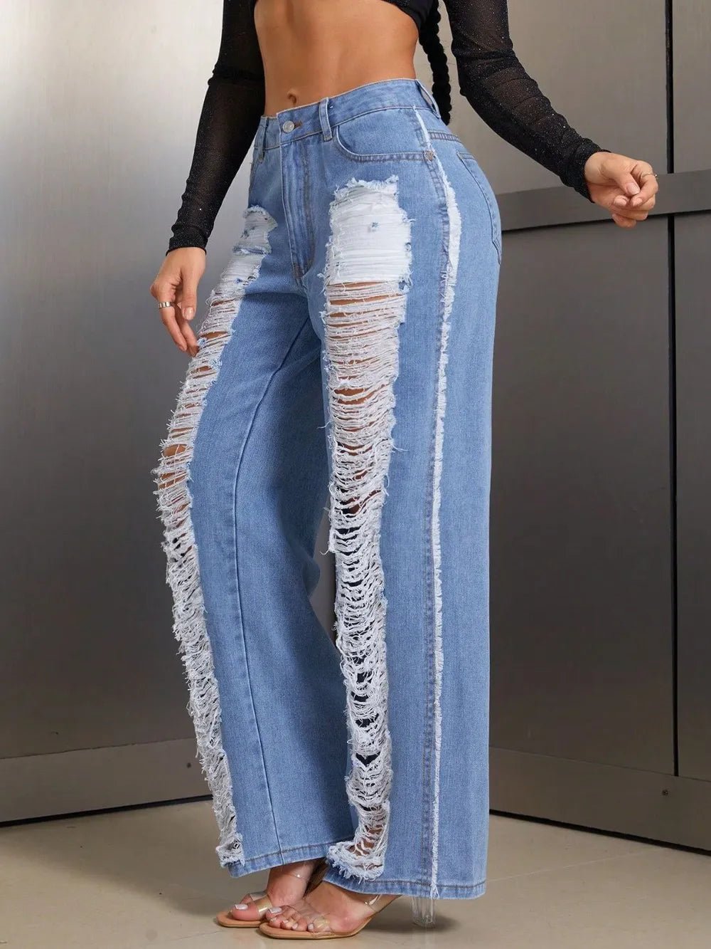 Distressed Wide Leg Jeans - 𝐝𝐮𝐯𝐥𝐚𝐬𝐡𝐨𝐩.𝐜𝐨𝐦