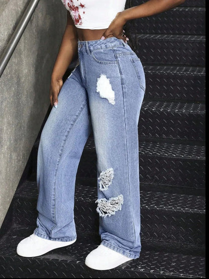 Distressed Wide Leg Jeans - 𝐝𝐮𝐯𝐥𝐚𝐬𝐡𝐨𝐩.𝐜𝐨𝐦