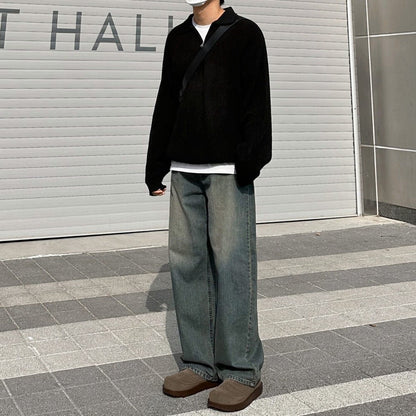 Drape Straight Leg Jeans Men Autumn Winter Loose Casual Wide Leg Pants Vintage Style Pants - 𝐝𝐮𝐯𝐥𝐚𝐬𝐡𝐨𝐩.𝐜𝐨𝐦