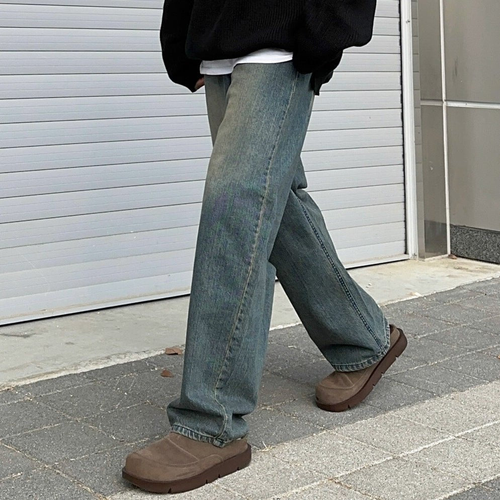 Drape Straight Leg Jeans Men Autumn Winter Loose Casual Wide Leg Pants Vintage Style Pants - 𝐝𝐮𝐯𝐥𝐚𝐬𝐡𝐨𝐩.𝐜𝐨𝐦