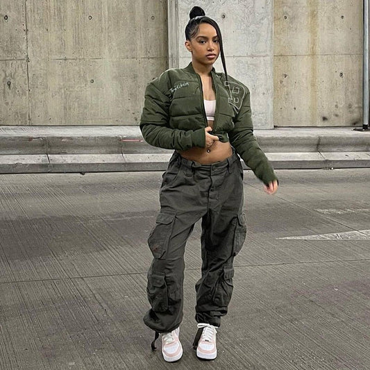 Embroidered Quilted Truncated Baseball Uniform Autumn Casual Women's Short Cotton Jacket - 𝐃𝐔𝐕𝐋𝐀𝐒𝐇𝐎𝐏