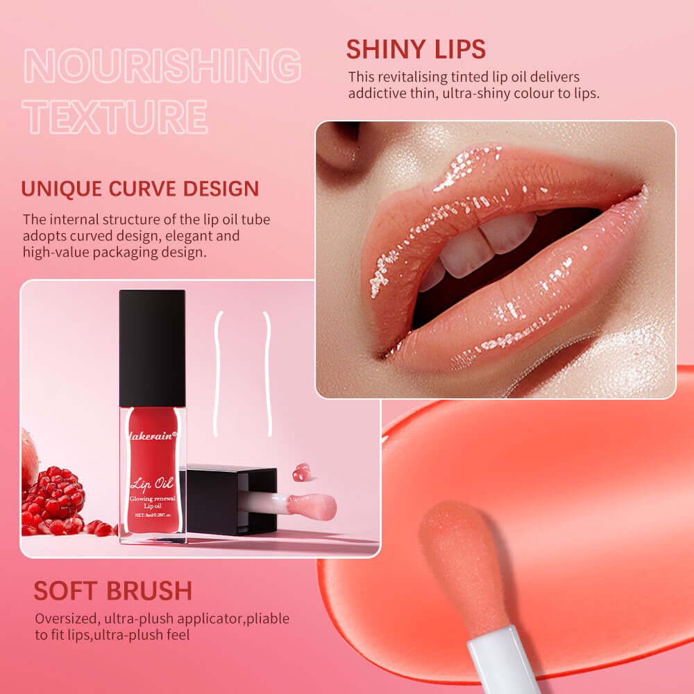 Gloss à lèvres Glow Lip Gloss Nourrissant hydratant et illuminant avec fini brillant, présenté dans un tube transparent.