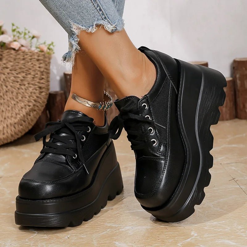 Fashion Black White Chunky Sneakers Gothic Platform Wedge Shoes for Woman 2025 Thick Bottom Mesh Breathable Sneakers Plus Size - 𝐃𝐔𝐕𝐋𝐀𝐒𝐇𝐎𝐏